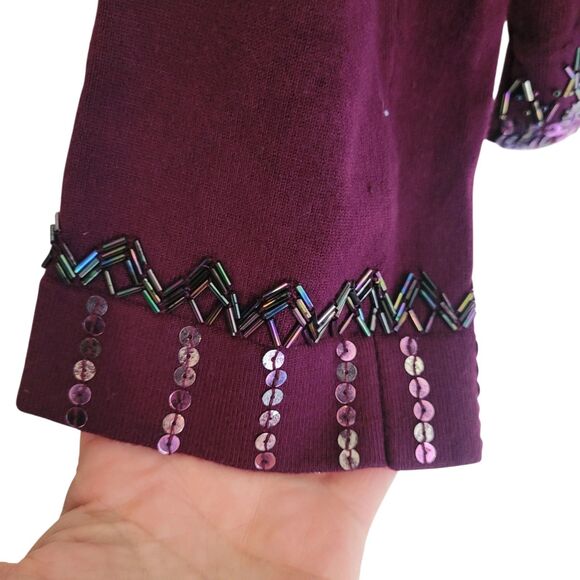 Cache Beaded Sequin Cardigan Sweater Women's Large L Purple Cropped Y2K Vintage - Picture 4 of 8